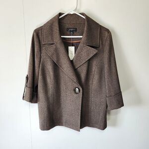 Josephine Chaus Brown Stretch Blazer NWT Size 12 Career Jacket Lined $129